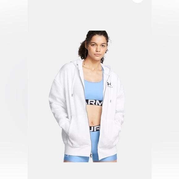 Under Armour Thread Borne White Zip Up Hooded Sweatshirt Size Large - Picture 1 of 9